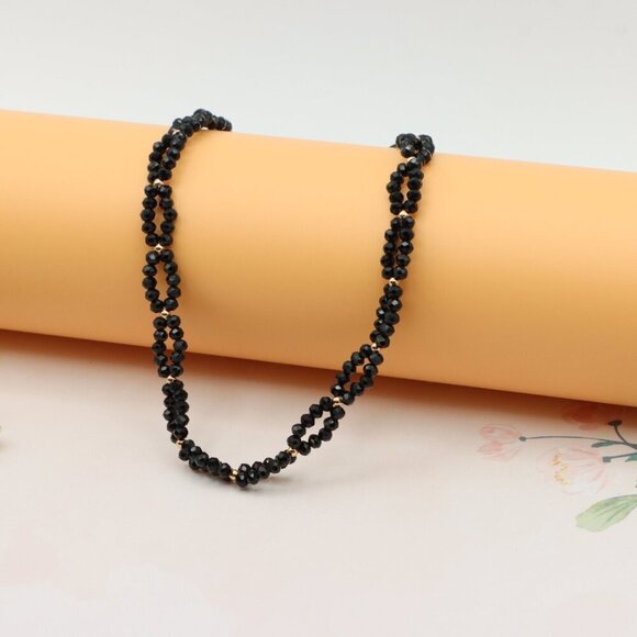 Rose Gold Black Beaded Necklace with Gold-Plated Brass Finish, XPNL0234 - Picture 7 of 12